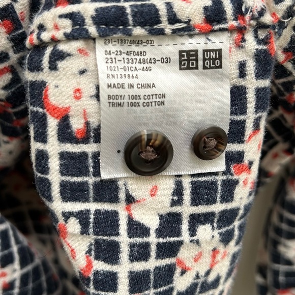 Uniqlo Ines De La Fressange Flannel Button Front Navy Check Floral Size M Medium - Picture 5 of 7